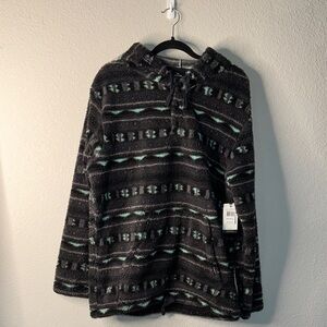 Rip Curl Black and Teal Patterned Fleece Jacket